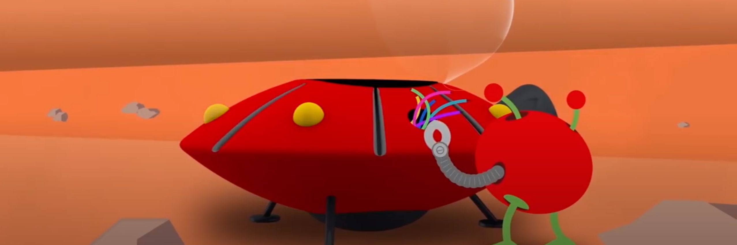 Paxi reparing spaceship on Mars