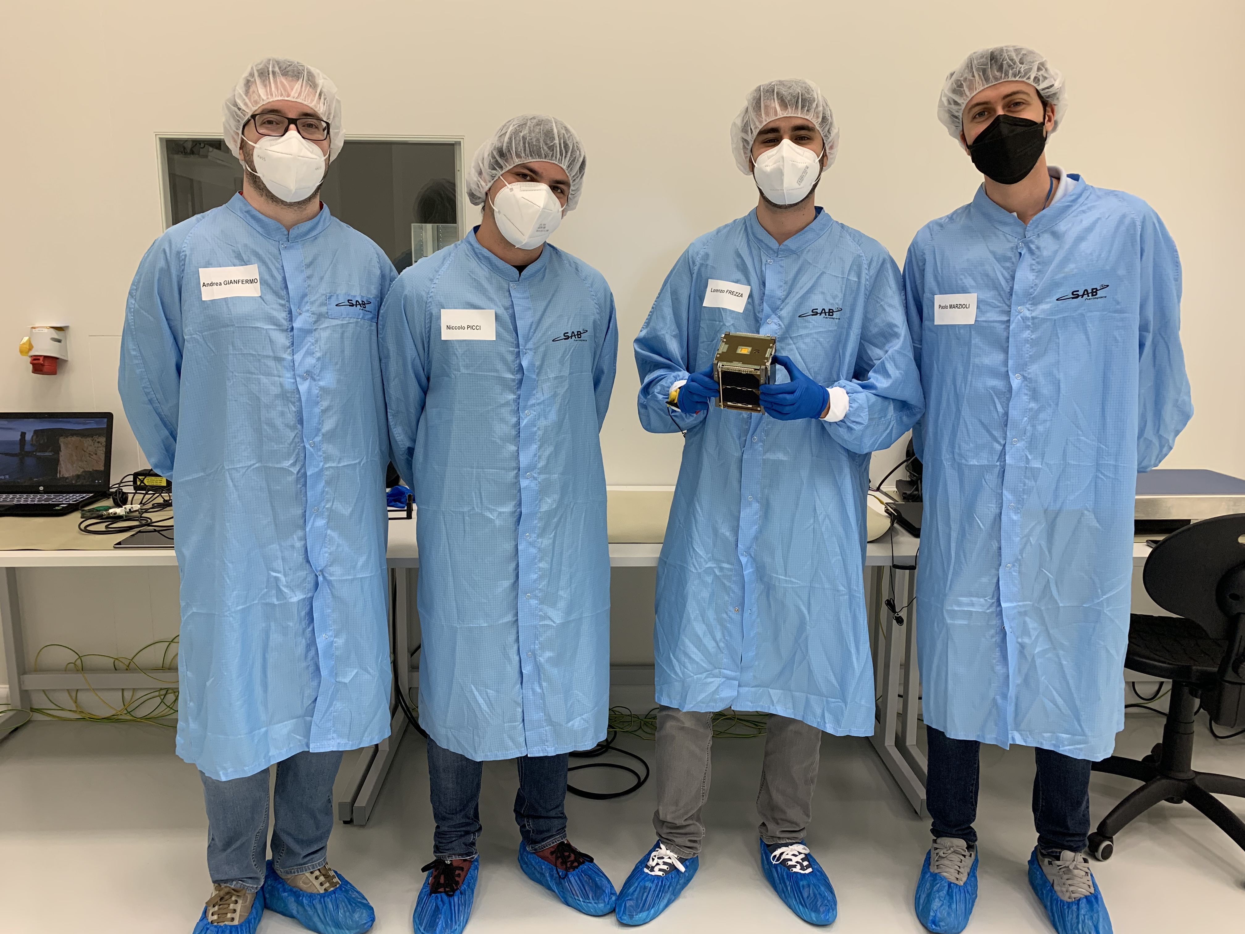 Members of the LEDSAT team in the cleanroom, ready to integrate!