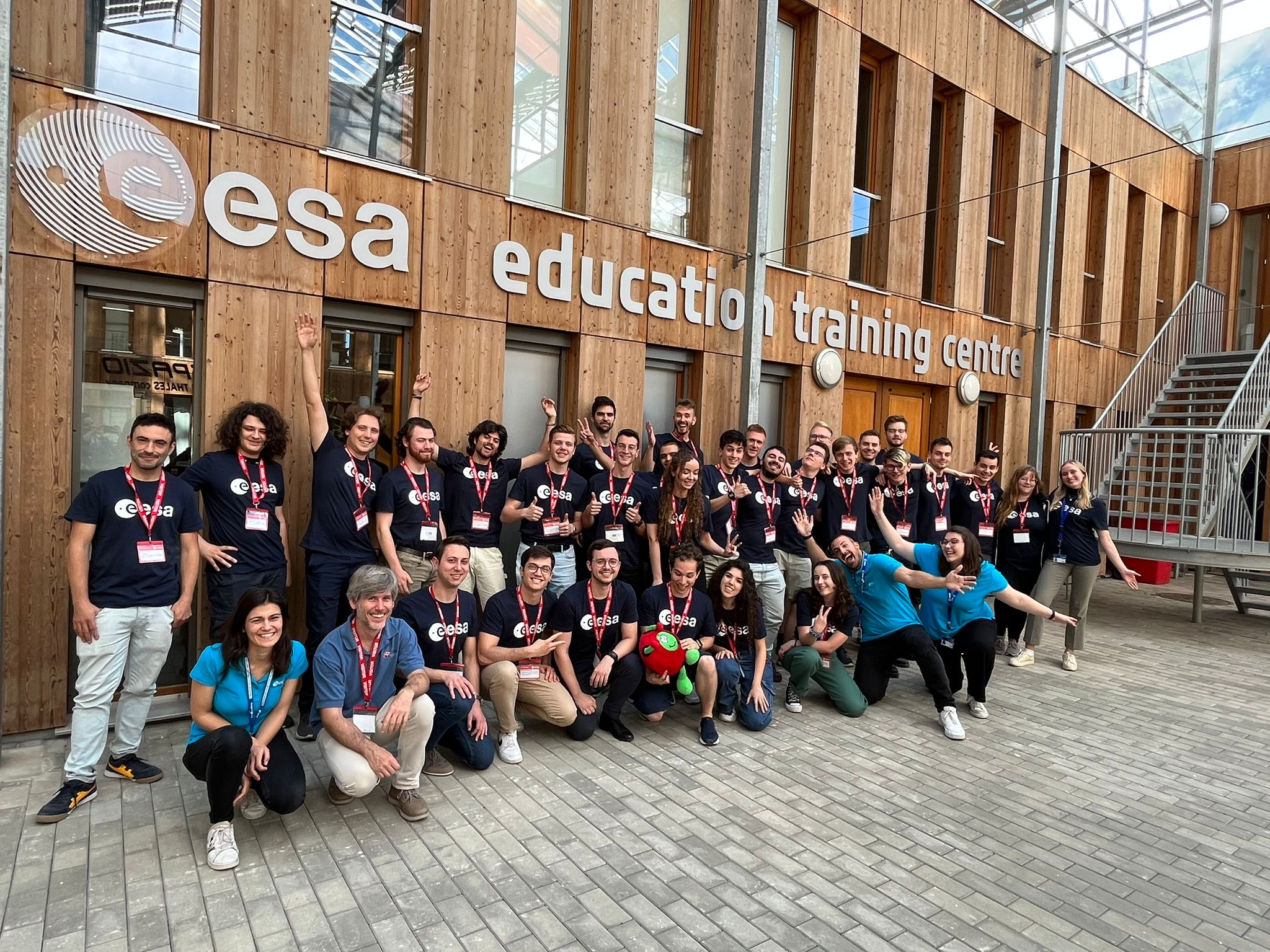 Group photo at the end of CubeSat Hands-On Training Week 2023 with students, experts and organisers at ESEC Galaxia