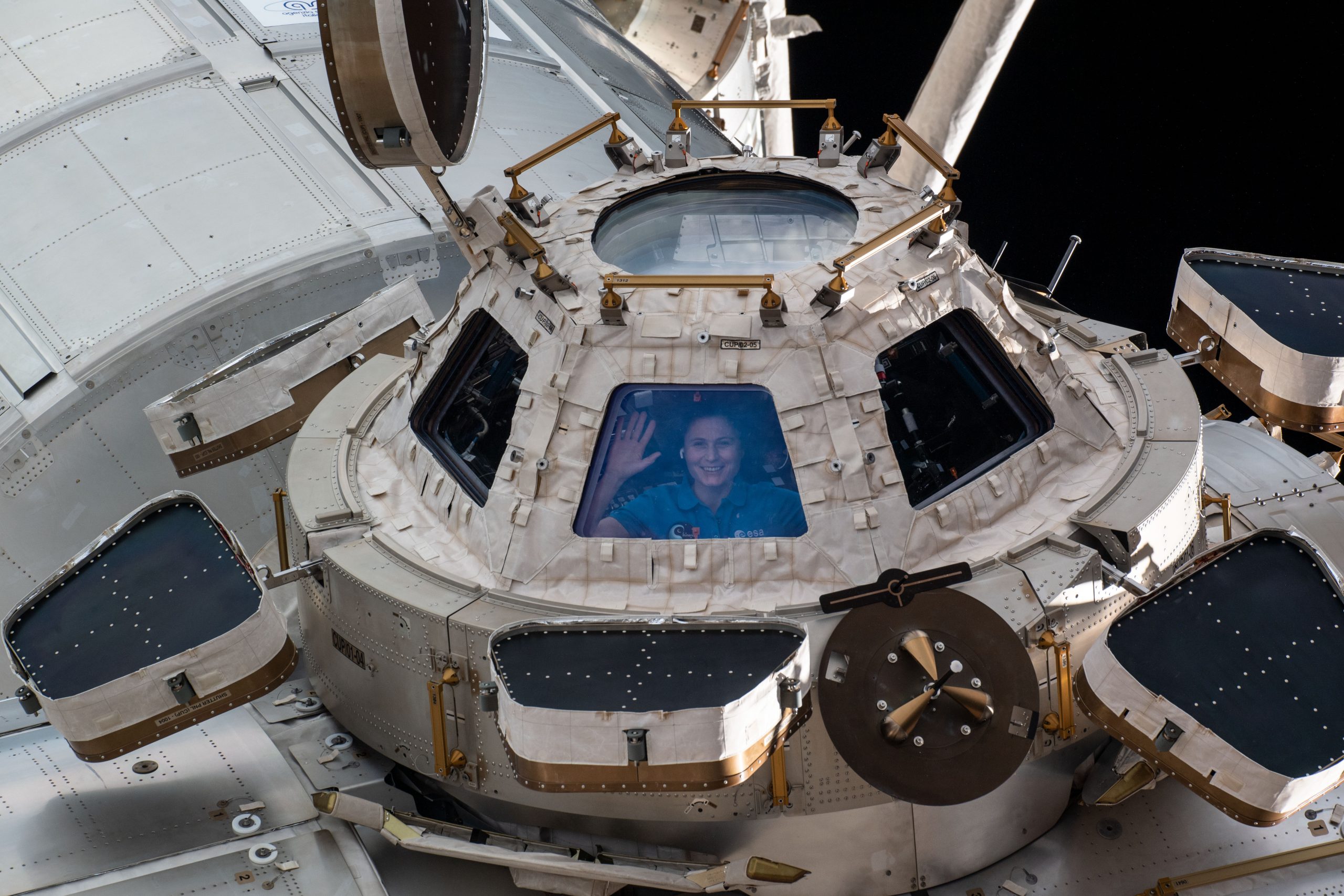 Samantha Cristoforetti inside the ISS cupola