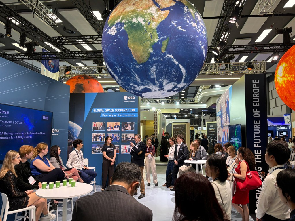 ISEB students with the incoming director of Strategy, Legal and External Matters at the ESA stand